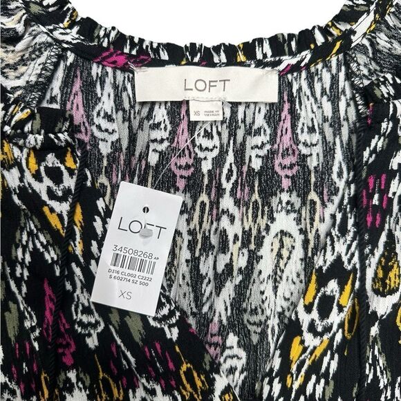 Loft Ikat Tie Neck Tiered Swing Mini Dress Size XS NWT - Picture 9 of 10